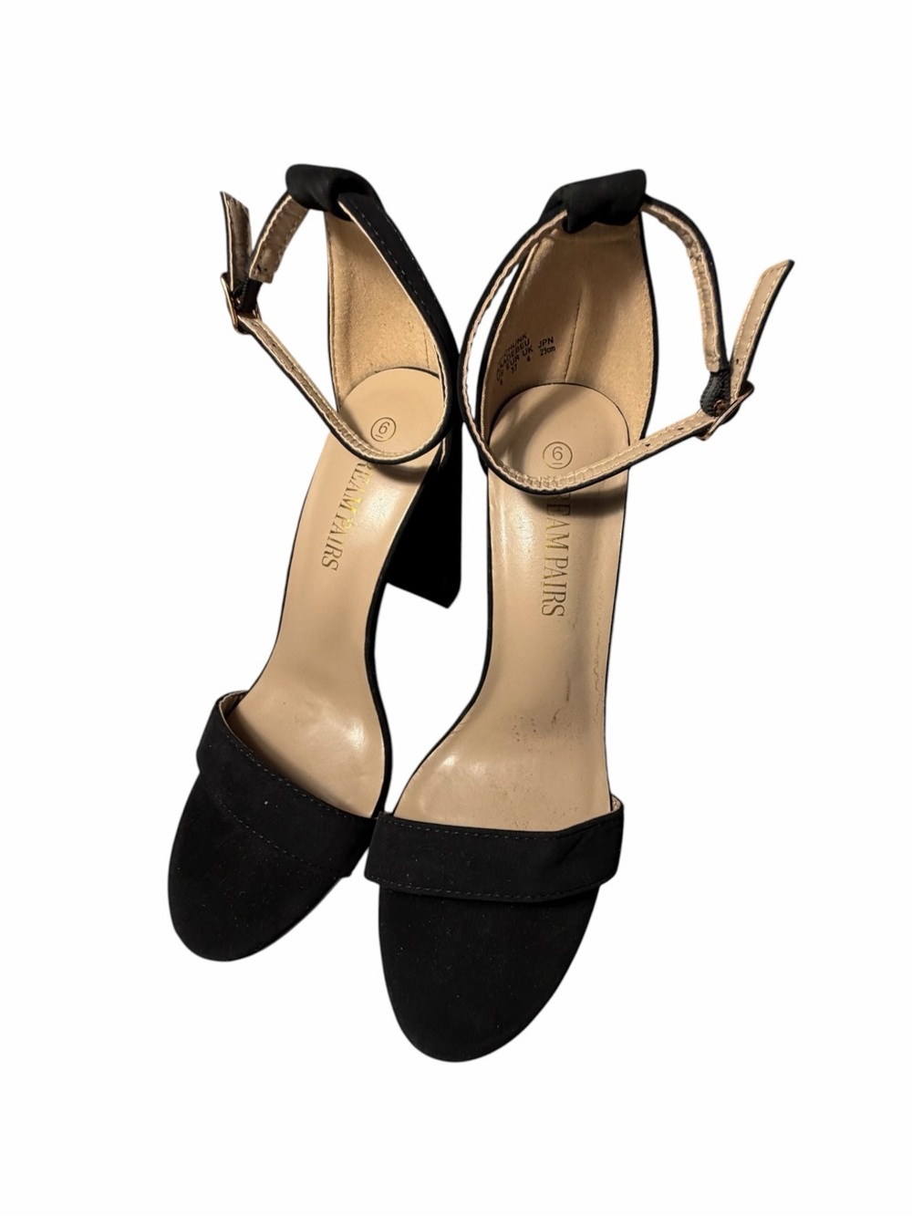 Dreampairs High Chunk Black Suede Ankle Strap Block Heel Sandals Sz 6
